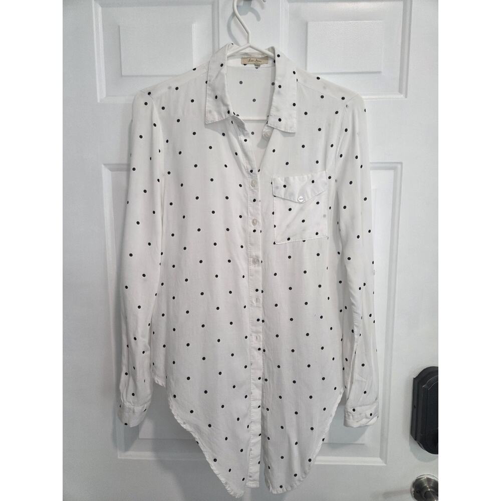 Love Notes Women's White Button Down Tie Bottom Summer Long Sleeve Sz S‎